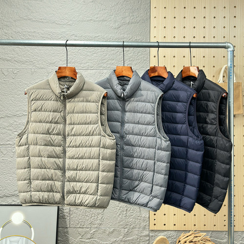 90白鸭绒保暖运动立领羽绒马甲男