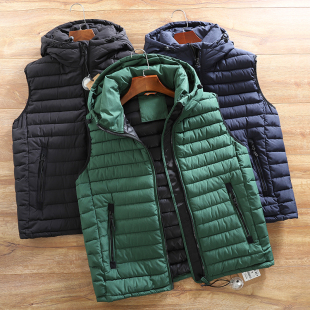 户外休闲连帽棉马甲外套潮 外贸尾货秋冬男士 出北欧单 加厚保暖