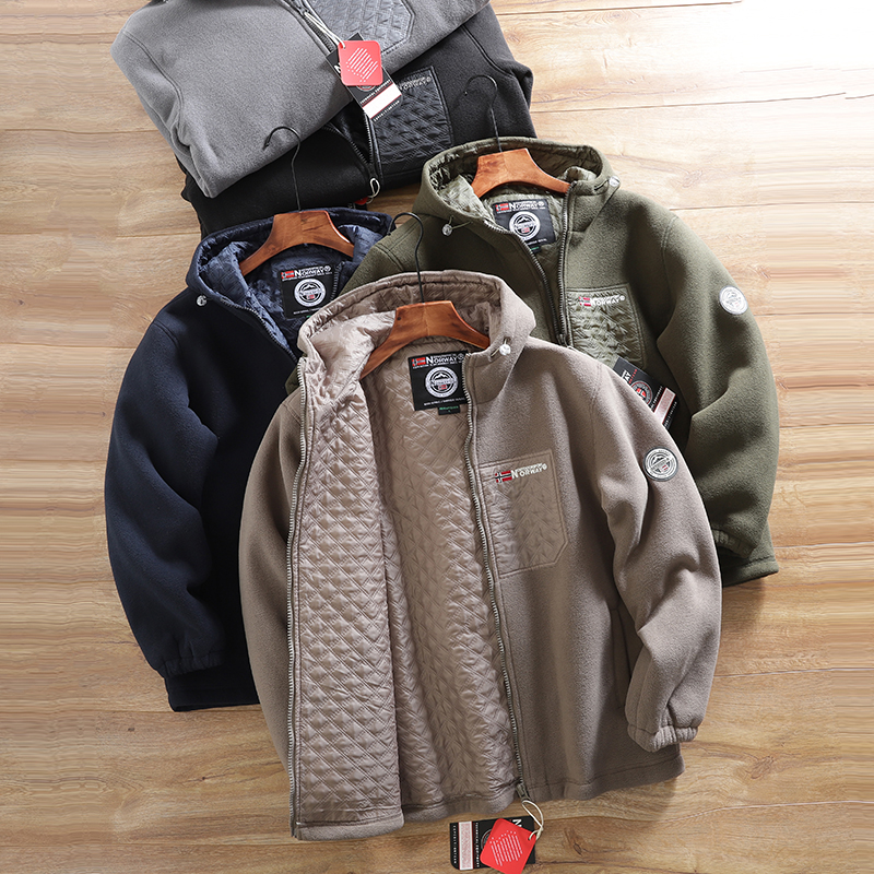 内里夹棉保暖男时尚连帽夹克外套