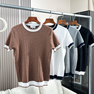 撞色拼接!高端肌理感!26春夏男士商务轻奢圆领针织衫打底短袖