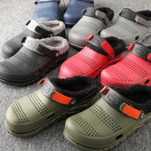 EVA一体成型 加绒保暖冬季 男家居棉拖鞋 走欧美单 镂空包头洞洞鞋