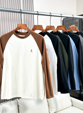 WRAM科技暖绒 比羊绒还暖 秋冬撞色拼接宽松时尚圆领打底衫T恤男