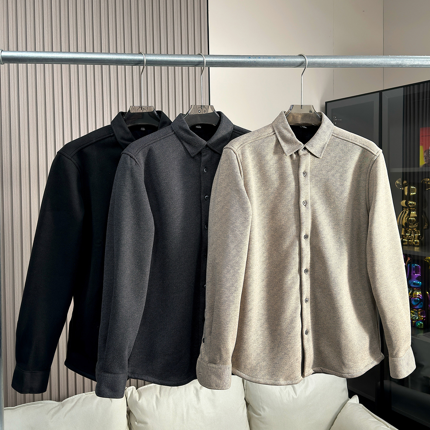 内里复合加绒翻领衬衫夹克外套男