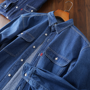 外贸尾货春季 衬衣大码 男士 休闲牛仔衬衫 外套 水洗棉时尚 走老美单