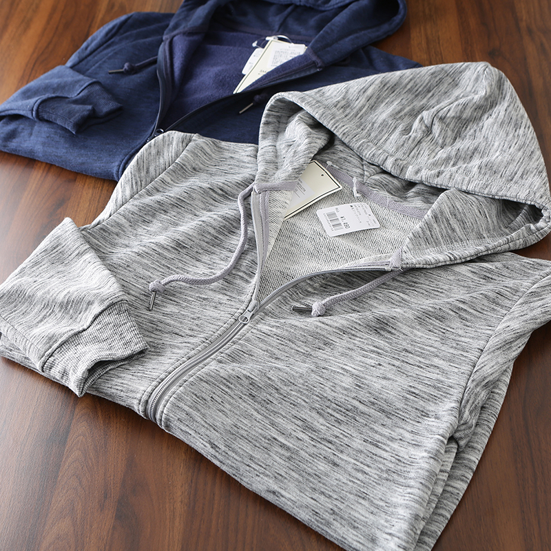 针织毛圈面料春夏薄款连帽卫衣男