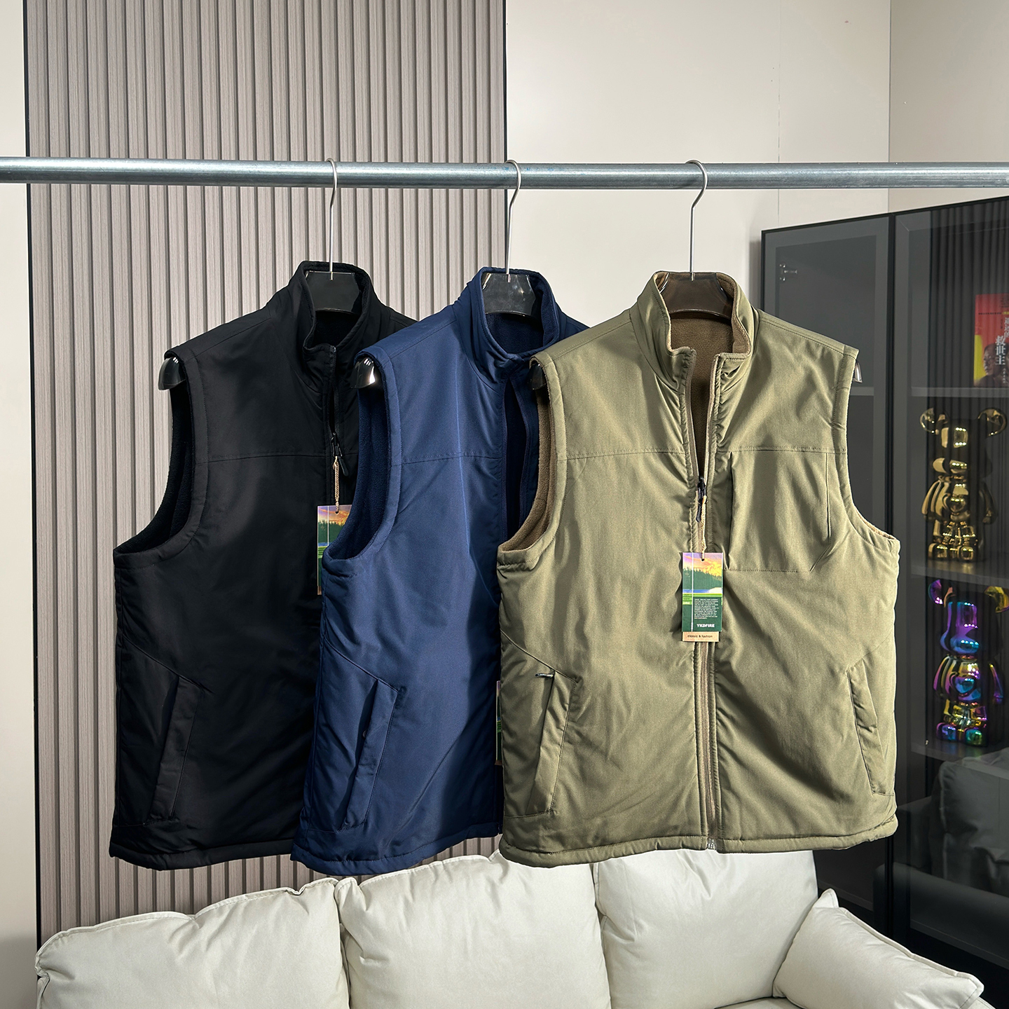 双面穿防风保暖马甲男摇粒绒背心