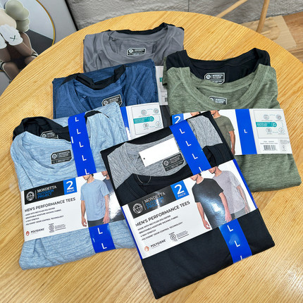 北美外贸 吸湿速干 夏季男士户外运动大码高弹力圆领短袖T恤2件装