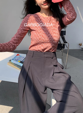 Garbociaga龙喜儿 草莓淡香 配色拼袖打底衫小香风针织衫女9308