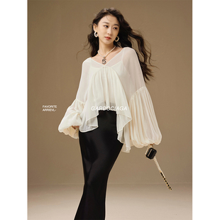 灯笼袖 Garbociaga龍喜儿 法式 进口双绉双层泡泡袖 上衣3635 Chlo