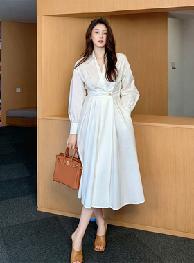 Garbociaga龙喜儿  朗姆白玫瑰  设计感气质法式长袖连衣裙女3151