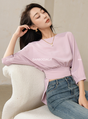 Garbociaga龍喜儿 南法玫瑰 设计感小众绑带收腰灯笼袖衬衫3670
