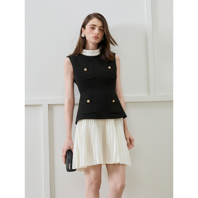 Garbociaga龍喜儿 S.P法式小立领醋酸拼接压皱花边西装连衣裙7642