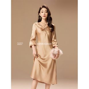 连衣裙 U型抽皱垂感气质修身 5071 醋酸缎面法式 Garbociaga龍喜儿