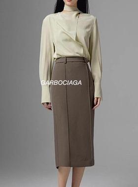 Garbociaga龍喜儿 优雅莫兰迪 小众设计感飘带优雅真丝衬衫Y007