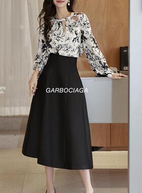 Garabociaga龙喜儿 黑谷山庄 仿丝毛骨感高腰黑A字蓬蓬半身裙9339