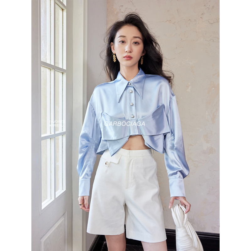 龍喜儿直筒醋酸明星同款长袖衬衫