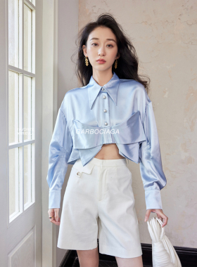 Garbociaga龍喜儿 白鹿同款 醋酸缎面蝴蝶气质优雅时髦衬衫5250