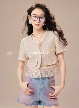 Garbociaga龍喜儿 小香风重工织带流苏拉毛减龄显瘦小上衣 5302