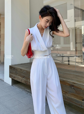 Garbociaga龍喜儿 安抚夏日 气质通勤褶皱V领背心阔腿裤套装 9590