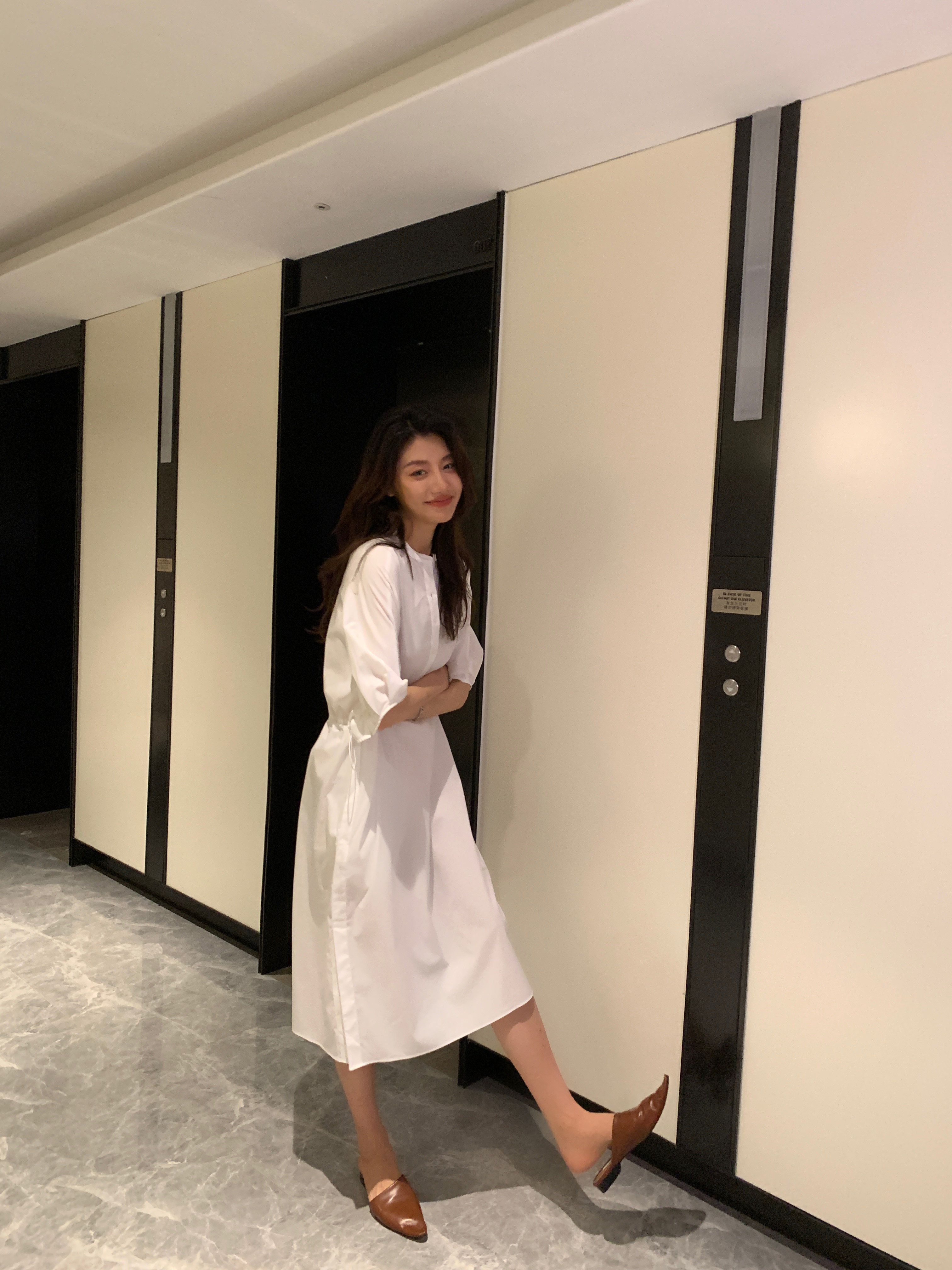 garbociaga龍喜儿 一衣两穿 简约五分袖宽松抽绳连衣裙1363