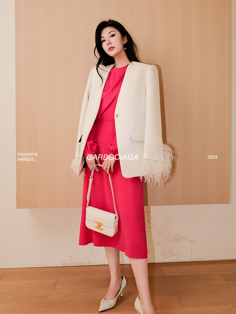 可拆卸流苏袖口毛呢外套龙喜儿