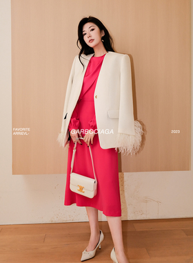 Garbociaga龍喜儿 华伦飒 全羊毛可拆鸵鸟毛廓形西装外套女9992