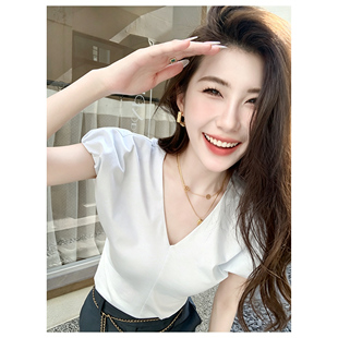 Garbociaga龍喜儿 多余解释 80S精梳匹马棉设计感高级飞袖T恤2471