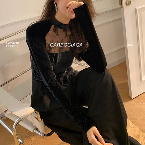 网纱镂空龙喜儿丝绒长袖上衣