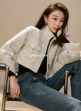 Garbociaga龍喜儿 奇异果 肌理感小香风50绵羊毛翻领短款外套3676