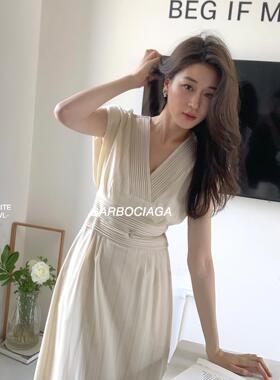 Garbociaga龙喜儿 夏日月光 通勤气质优雅高级打揽垫肩连衣裙7120