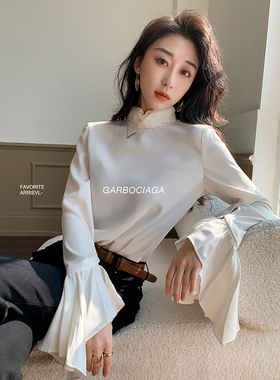 Garbociaga龍喜儿 天鹅湖 飘逸感荷叶袖设计感小众立领衬衫 3976