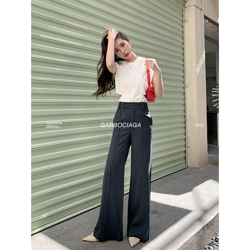 龙喜儿直筒高腰长裤休闲裤