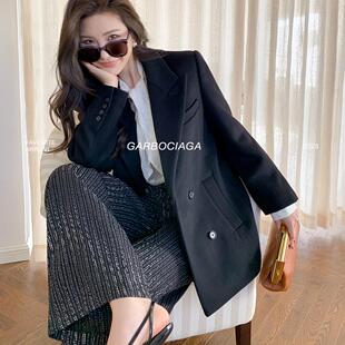 羊毛复古垫肩毛呢廓形西装 外套1236 无边落木 Garbociaga龍喜儿