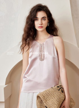 Garbociaga龍喜儿 日本三醋酸重工水滴领钉珠亮片A字无袖上衣5365