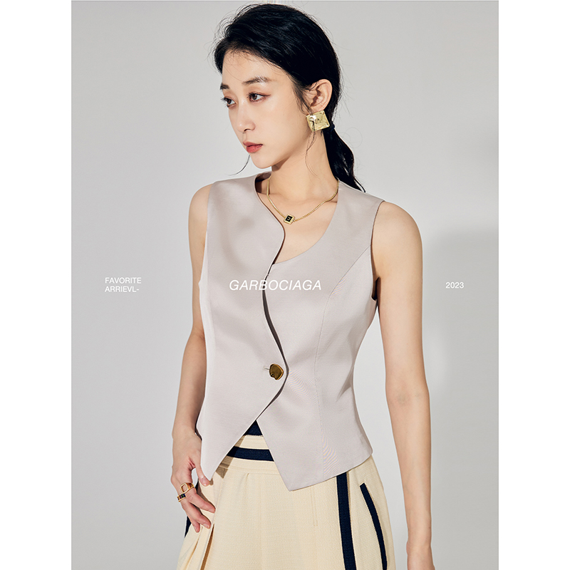 龍喜儿精纺羊毛斜门襟设计感马甲