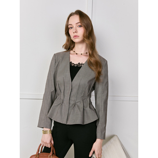 Garbociaga龍喜儿 裤 子 7670 100%精纺羊毛立裁褶皱V领小外套