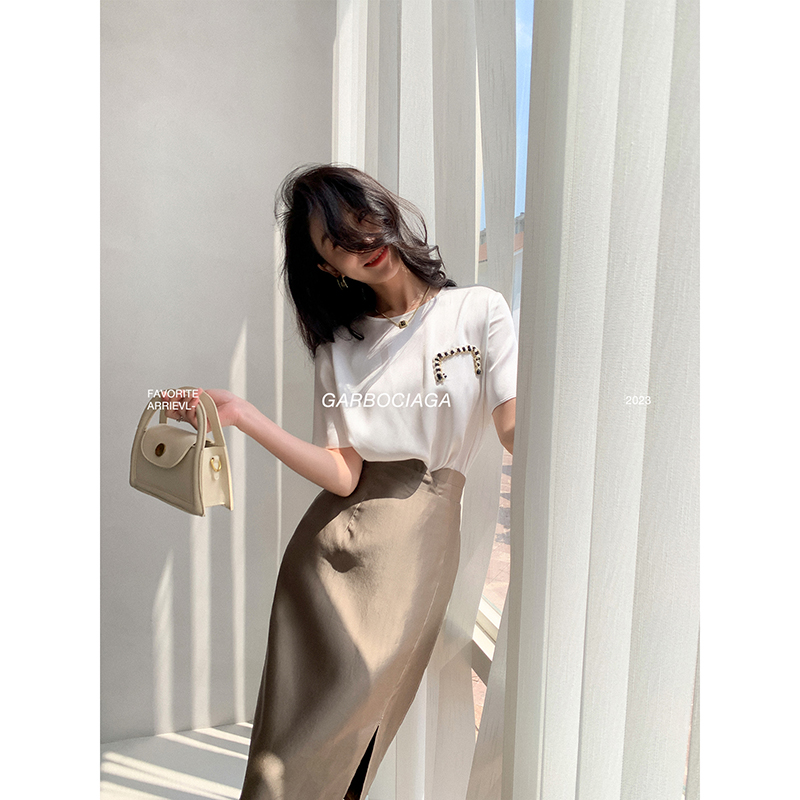 龙喜儿宽松套头短袖醋酸衬衫