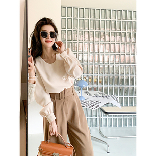 似水流年 龍喜儿 设计感法式 圆领长袖 女简约1040 衬衫 进口限定