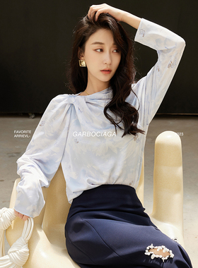 Garbociaga龍喜儿 莫斯梅 设计感小众抽象印花高级感气质衬衫9801