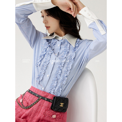 龍喜儿通勤醋酸袖醋酸领衬衫