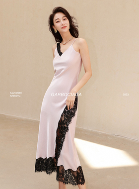 Garbociaga龍喜儿 伦敦秀场 醋酸蕾丝V领性感斜裁吊带连衣裙2211