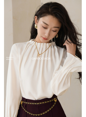 Garbociaga龙喜儿 褶皱打揽小立领设计感法式小众泡泡袖衬衫3921