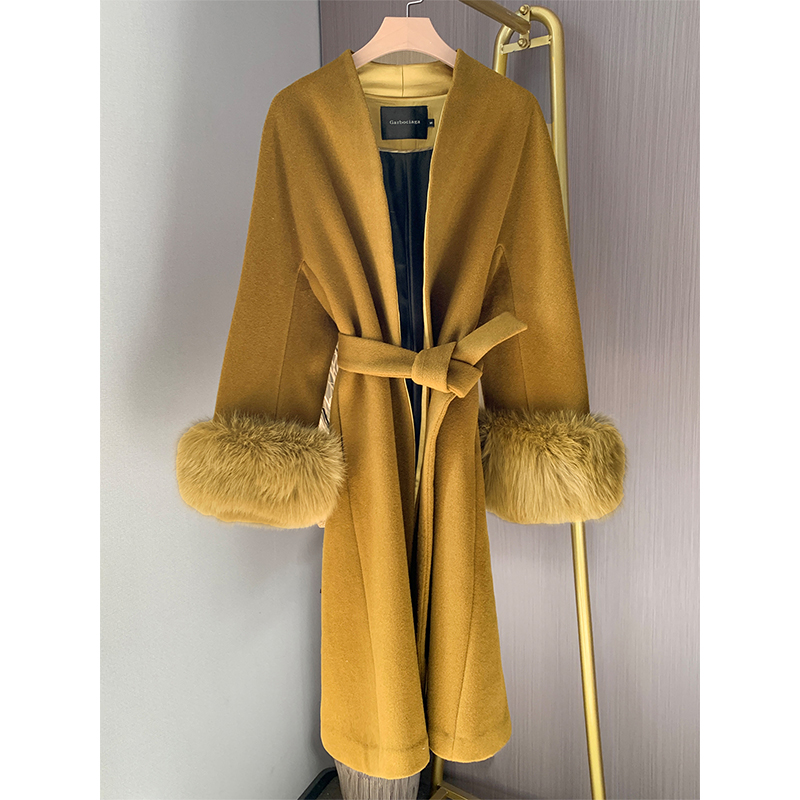 龙喜儿羊绒中长款双面羊绒大衣