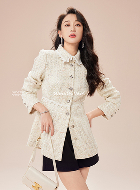 Garbociaga龍喜儿 华伦* 法式复古小香风编织拼蕾丝花边外套5474
