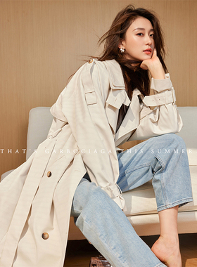 Garbociaga龙喜儿 气质炸街 英伦中长款大衣收腰绑带风衣外套E652