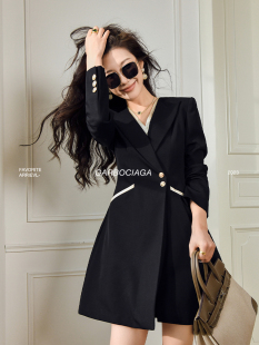 西装 羊毛V领修身 排扣连衣裙子女9939 气质女王 Garbociaga龍喜儿