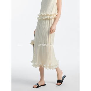Garbociaga龙喜儿 法式立体肌理感褶皱不规则鱼骨波浪半身裙 7616