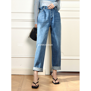 Garbociaga龍喜儿 miu* 大牌全棉水洗高腰花苞显瘦直筒牛仔裤5160