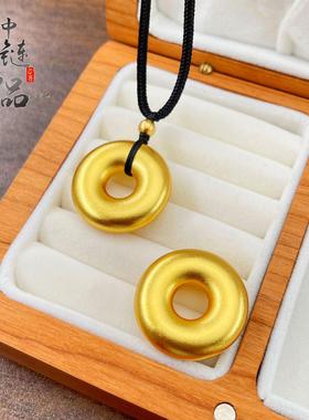 金店同款高保色古法沙金素圈平安扣吊坠 铜镀金平安扣diy配件