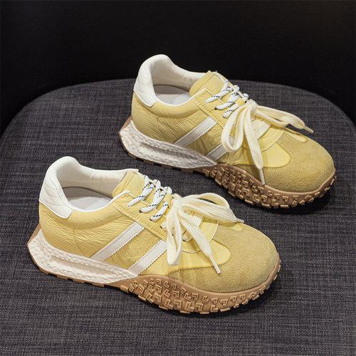 厚底真皮透气小白鞋女夏季德训鞋